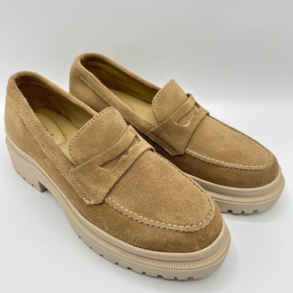 Patina Womens Suede Leather Loafers Lug Sole Comfort Slip On Shoes - Picture 3 of 9